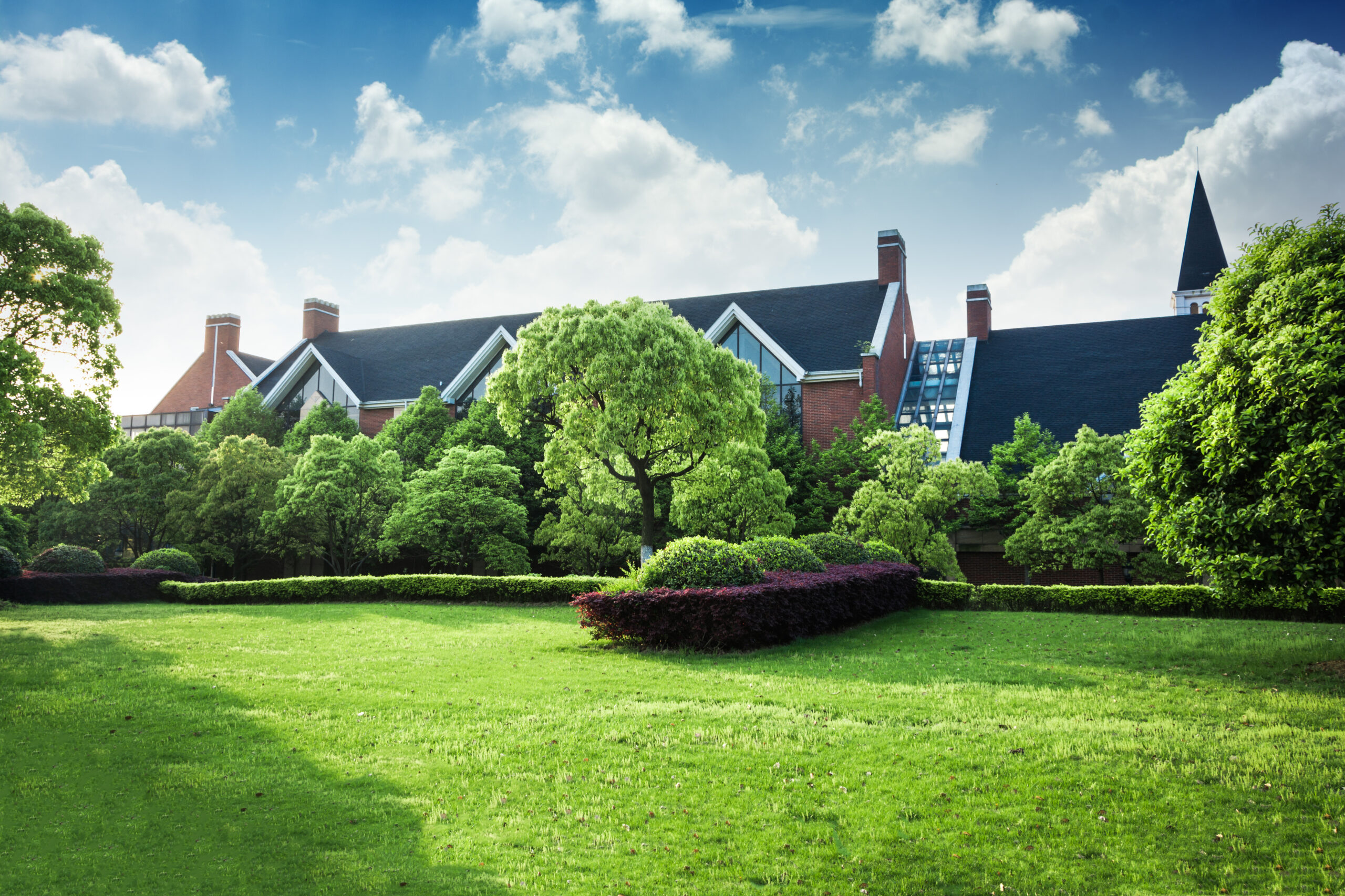 beautiful modern house in cement, view from the garden.